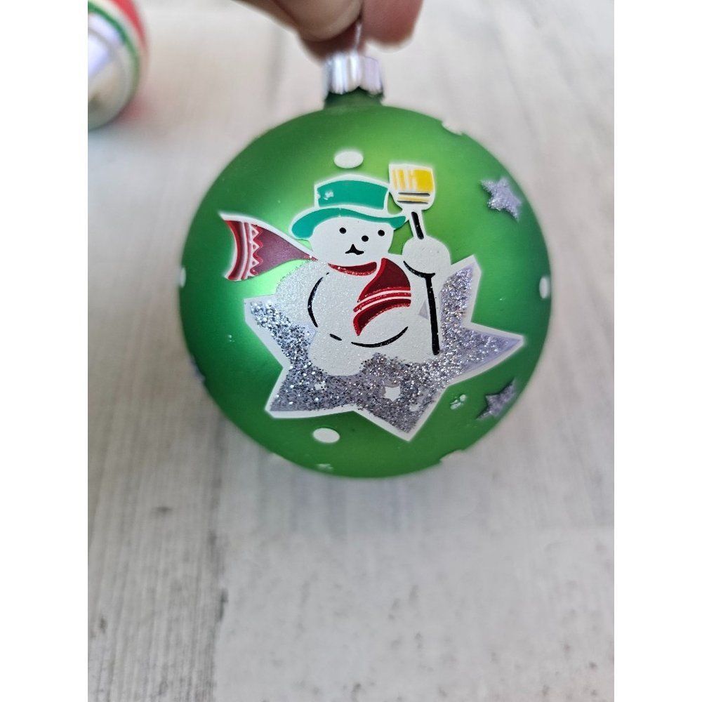 Vintage shiny brite snowman green ball radko ornament‎ polka dot star Xmas tree